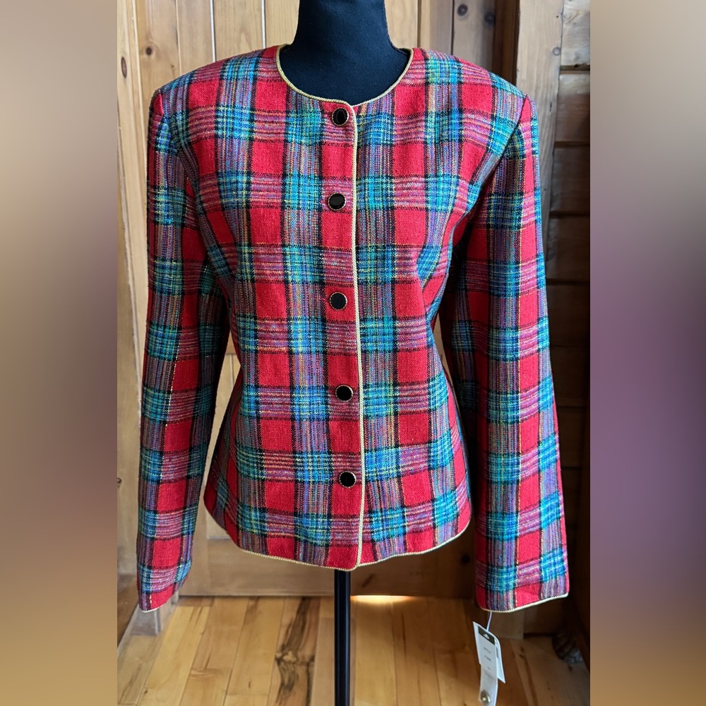 NWT Maggy London Silk Tartan Plaid Lined Jacket (14) - Picture 3 of 15